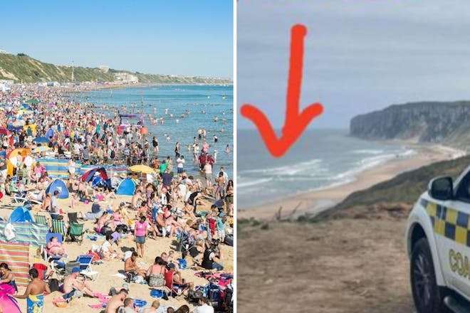 Left: Packed UK beachRight: Empty UK beach