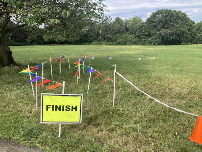 The junior parkrun finish funnel, no adults allowed! 