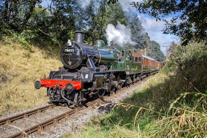 Steam train travelling through countryside
