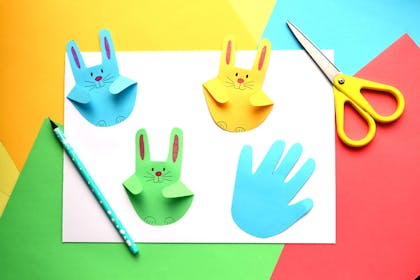 Coloured rabbits made from kids' handprints