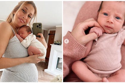 Stacey Solomon holds baby daughter | baby Belle lying on mum's lap
