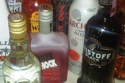 Aftershock and various other alcohol bottles 
