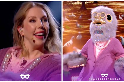 Katherine Ryan in pigeon costume on the Masked Singer