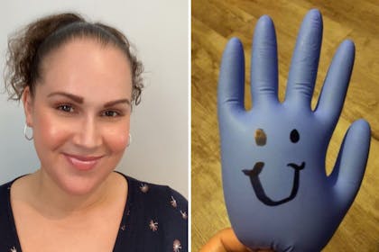 Left: womanRight: Rubber glove