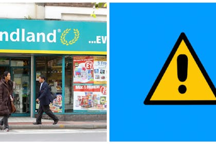 Poundland shop front | Warning icon