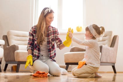mother and daughter cleaning