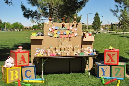 Toy Story party with giant cardboard alphabet blocks