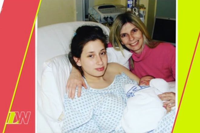 Stacey Solomon with mum and newborn son in hospital
