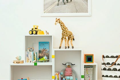 Stackable crates as toy storage in child's bedroom