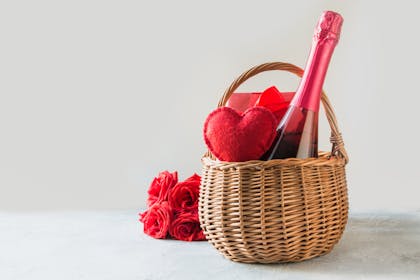 Valentine's Day hamper with champagne and felt love heart