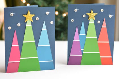 Christmas tree cards made from colour chart samples 