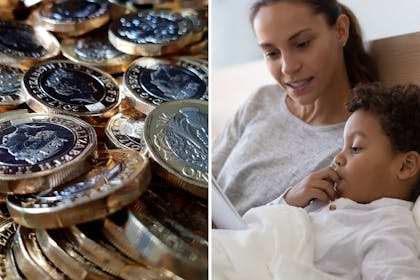 UK money / mum and child reading