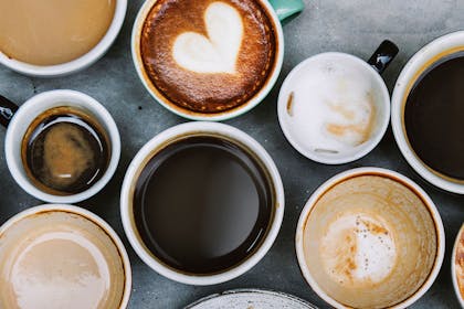 Aerial shot of different cups of coffee