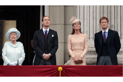 The Queen with William, Harry and Kate
