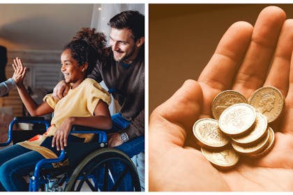 Disabled child and family / money in person's hand