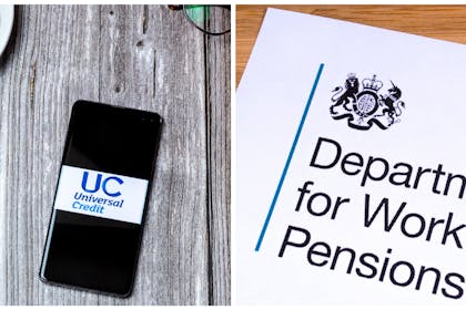 L:Universal Credit website on a phoneR: A letterhead from the DWP