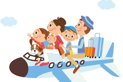 Family jetting off on holiday on aeroplane