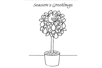 Printout Christmas card showing partridge in pear tree