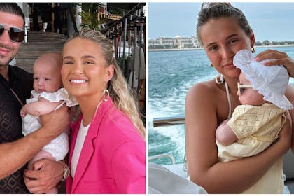 Molly Mae and Tommy Fury smile and hold baby daughter | Molly Mae holds baby on boat