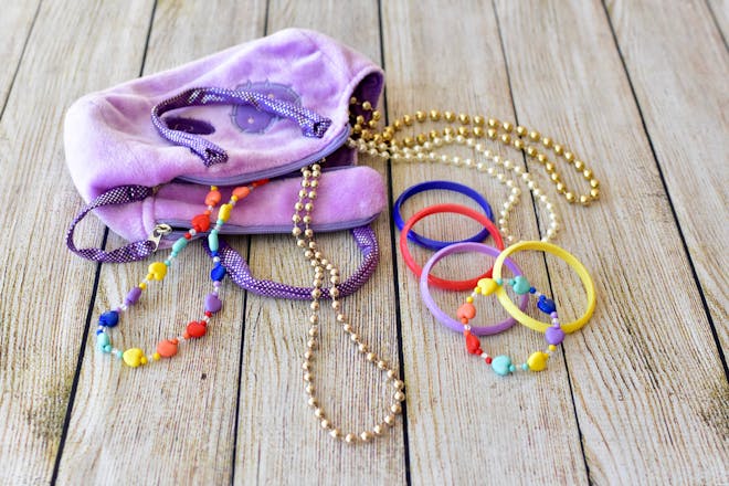 Purple bag of party jewellery
