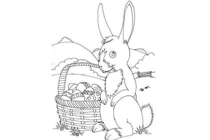 Easter bunny with basket Easter colouring picture