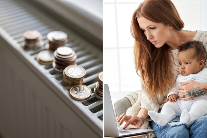 UK money on radiator / mum and baby