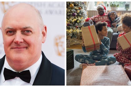 Dara Ó Briain / children unwrapping presents on Christmas morning