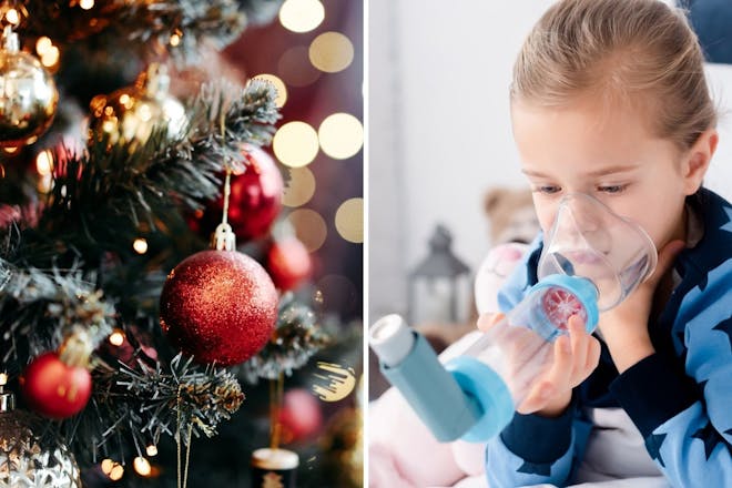 Left: Christmas treeRight: child using inhaler