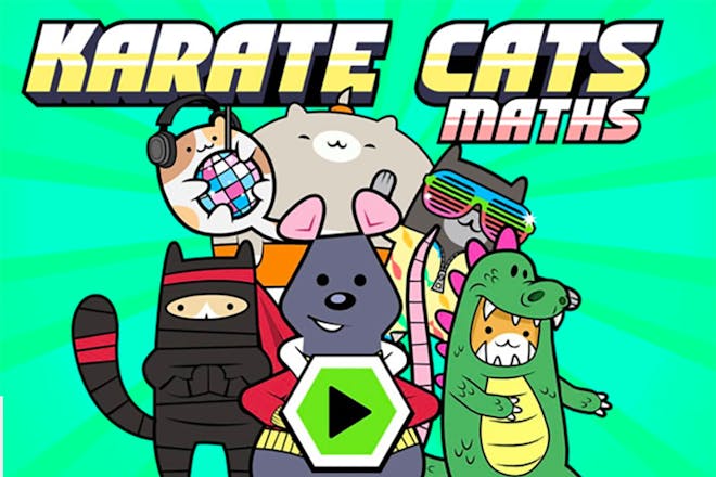Characters from Karate Cats Maths on the title page for the game