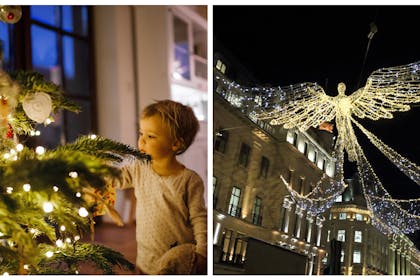 Child looking at Christmas tree lights / Christmas lights Regent Street London
