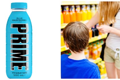 Prime drink blue raspberry / mum and preteen at supermarket