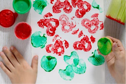 Flower paint craft made by printing celery onto page