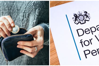Women's hands putting coin in purse | Letterhead from DWP