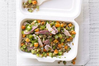 56. Lentil, carrot and ham salad