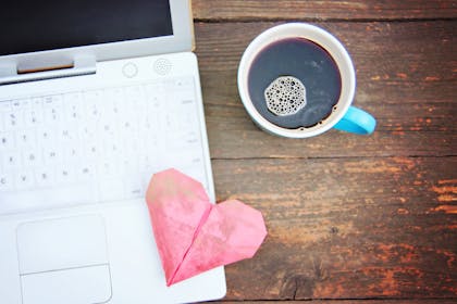 Laptop with heart and coffee