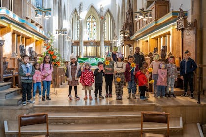 Children show off their Easter crafts at Bradford Cathedral