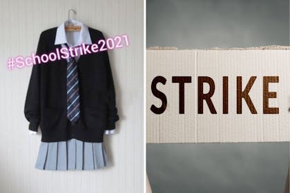 left: school uniformright: strike sign