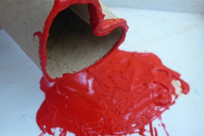red paint on toilet roll shaped heart