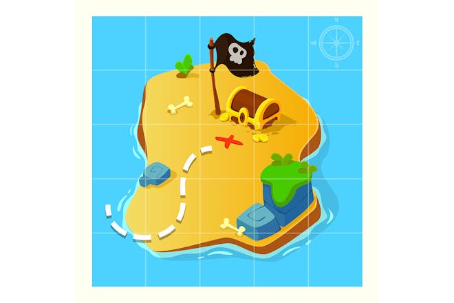Treasure map showing an island