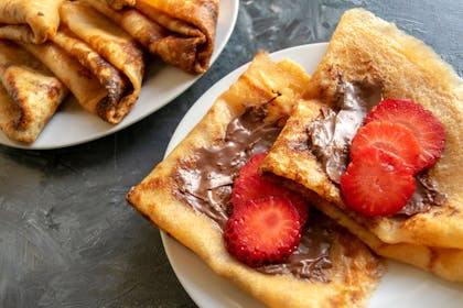 Pancakes with strawberry and chocolate