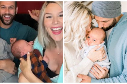 Left: Joss Stone and her husband and two childrenRight: Joss Stone and husband and newborn son