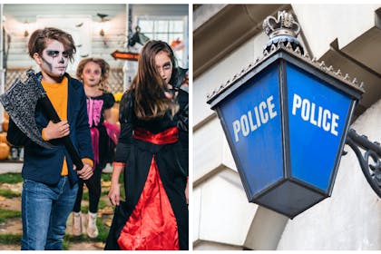 Kids celebrating Halloween / Police station