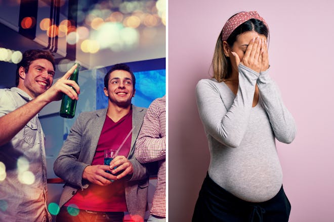 Left: men on night outRight: Pregnant woman