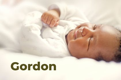 Sleeping baby. Name Gordon written in text