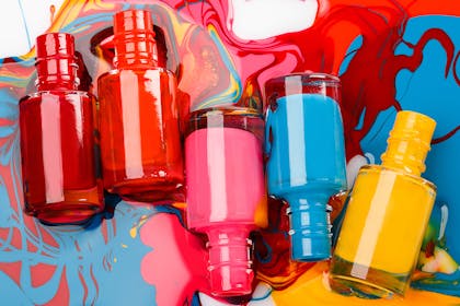 Bottles of coloured nail varnish