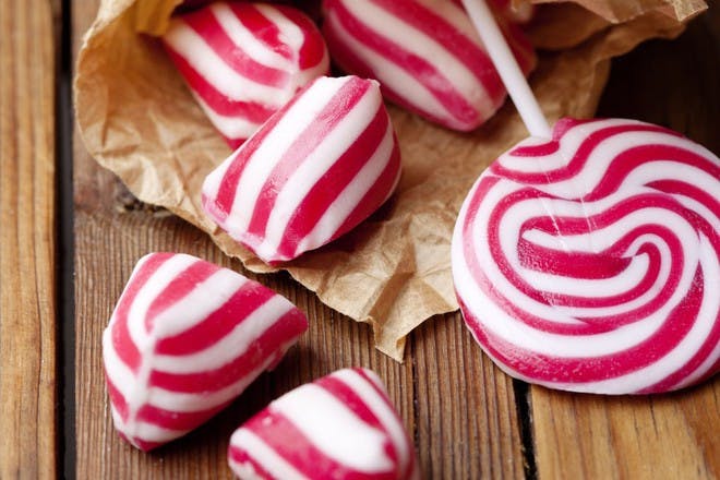 red and white stripped sweets
