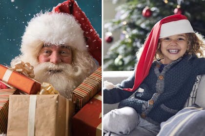 Santa / A young girl in a santa hat at Ikea