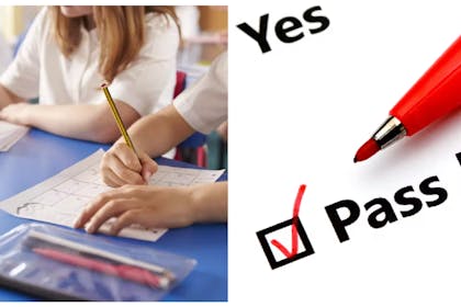 Children taking test / pass or fail