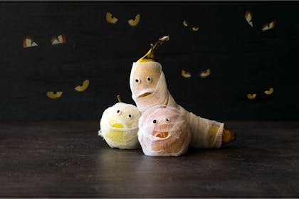 Fruit wrapped in mummy bandage for Halloween
