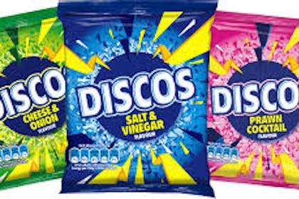three packets of disco crisps